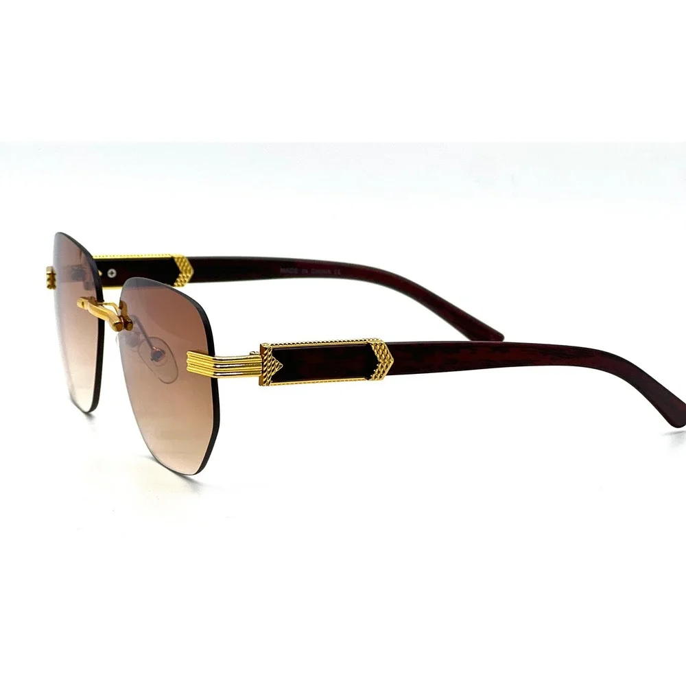 Rimless Sunglasses Men's‎ Fashion Designer Brown Lens Shades Vintage UV Protect